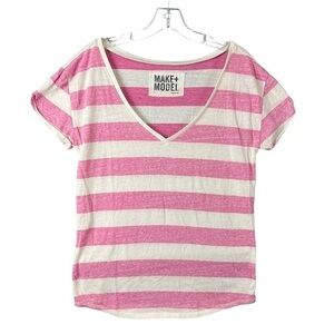 Make + Model Pjnk and White Short Sleeve V Neck Tee Shirt Size Large
